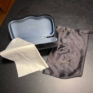 Gucci Satin Drawstring Pouch with Hard Case & White Cleaning Cloth NO GLASSES
